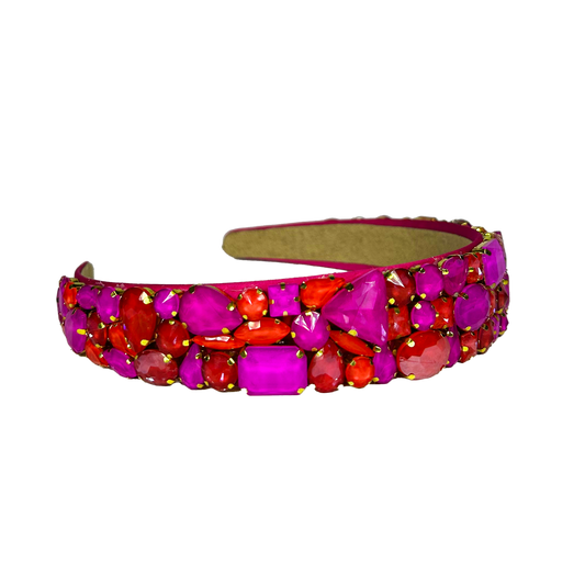 Matte Crystal Headband - Summer Hot Pink and Red